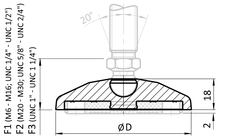 Base PA for Swivel Feet, Ball Joint 15, Black - Image 2