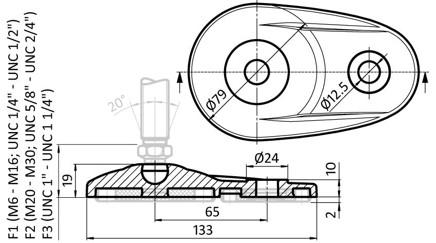 Extended Base 80 PA for Swivel Feet, Ball Joint 15 - Image 2